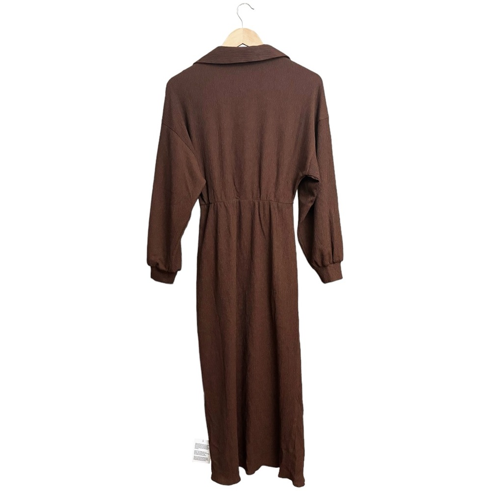 ASOS Design Textured Wrap Midi Dress Brown - Picture 3 of 7